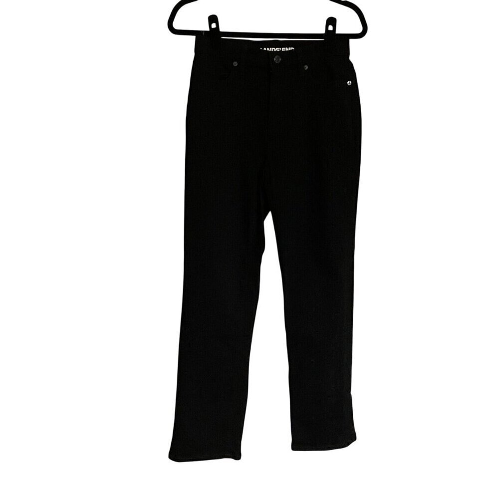 Lands' End Women SZ 4 Black Dark Wash Straight Leg 5-Pocket Denim Jeans